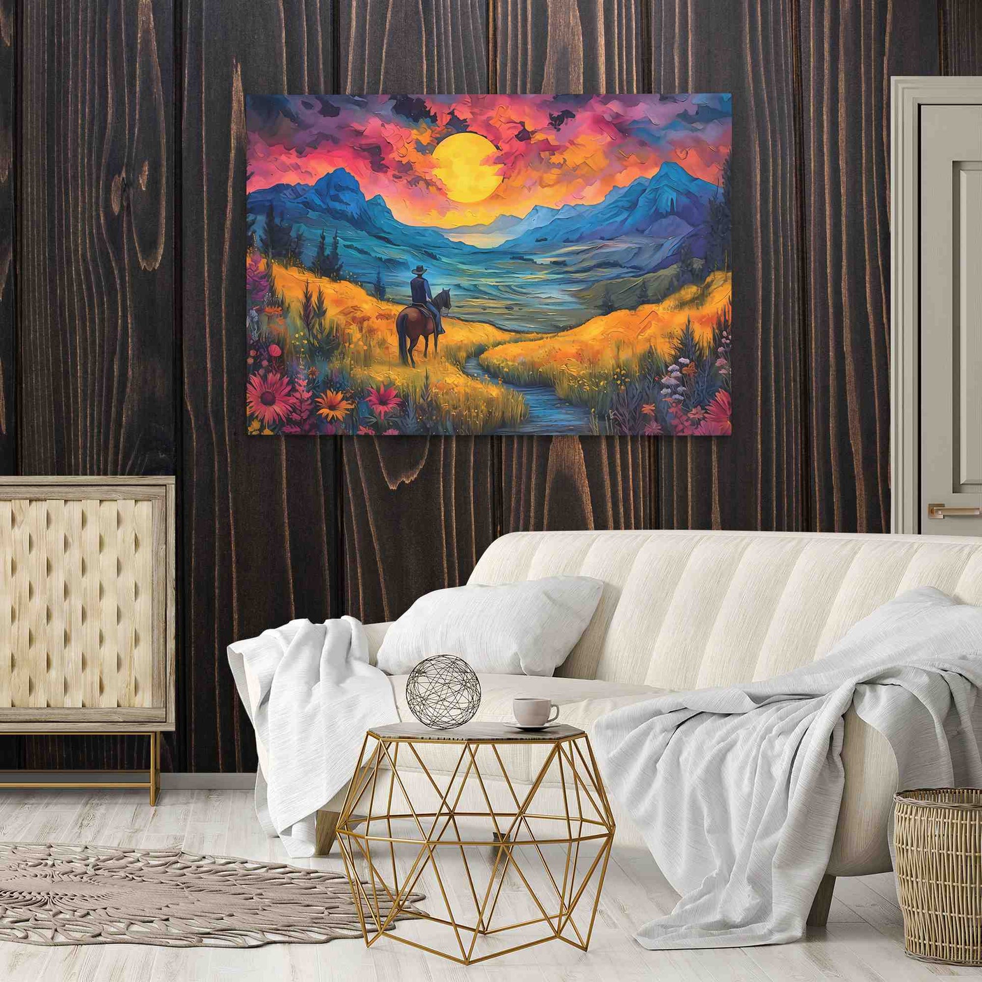 Field of Golden Blue - Colorful Canvas Wall Art