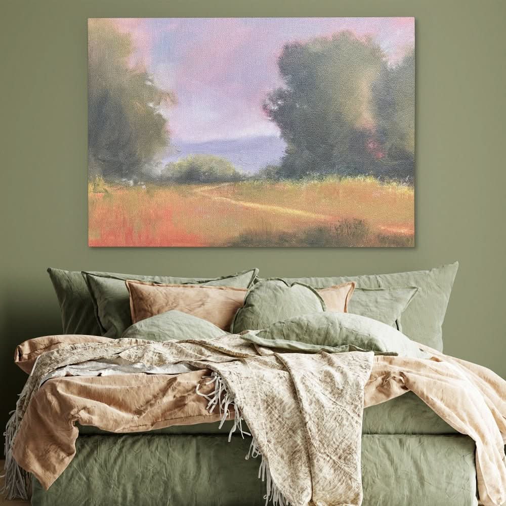 Field Study with Red Flowers - Contemporary Wall Art in Black Frame