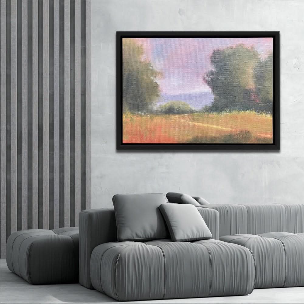 Field Study with Red Flowers - Denise Cousineau Wall Art in Black Frame