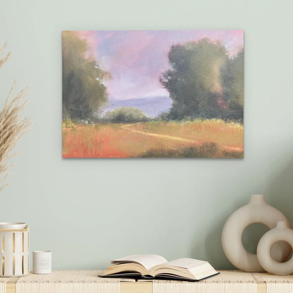Field Study with Red Flowers - Contemporary Earth Tones Canvas Wall Art