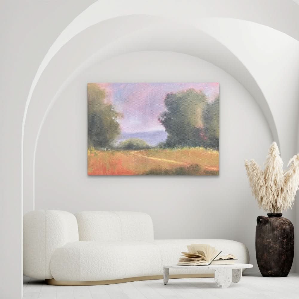 Field Study with Red Flowers - Country and Farm Art for Bedroom