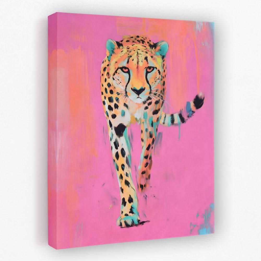 Fierce Cheetah in Pink - Big Cat Canvas Wall Art