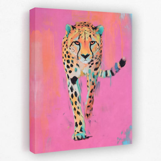 Fierce Cheetah in Pink - Big Cat Canvas Wall Art