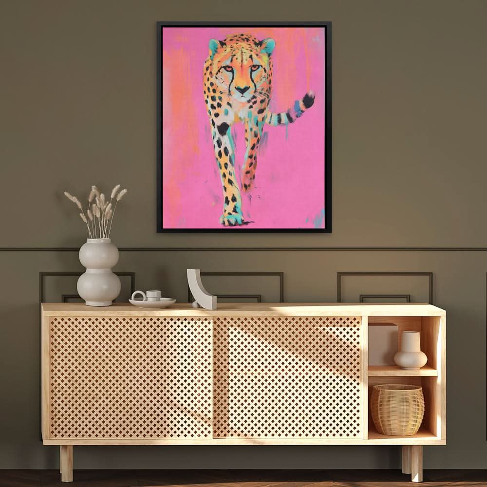 Fierce Cheetah in Pink - Maximalist Colorful Canvas Wall Art