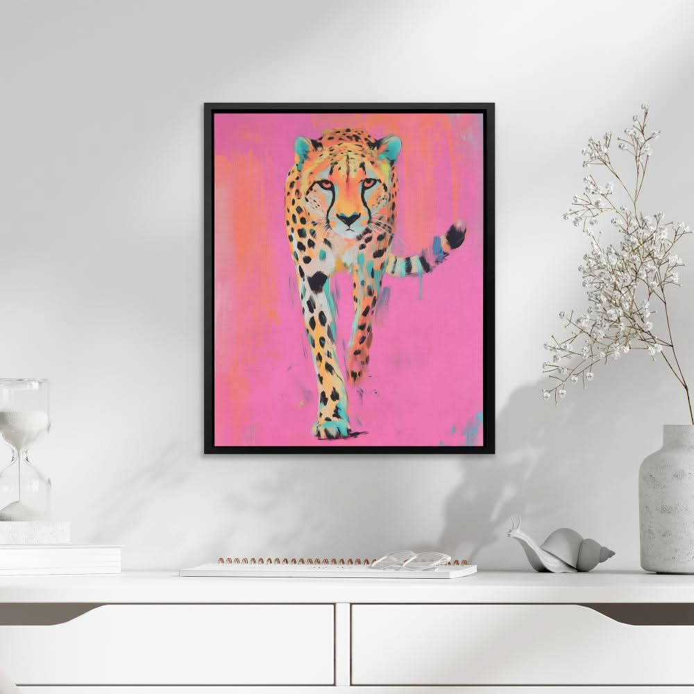 Fierce Cheetah in Pink - Large Maximalist Canvas Print