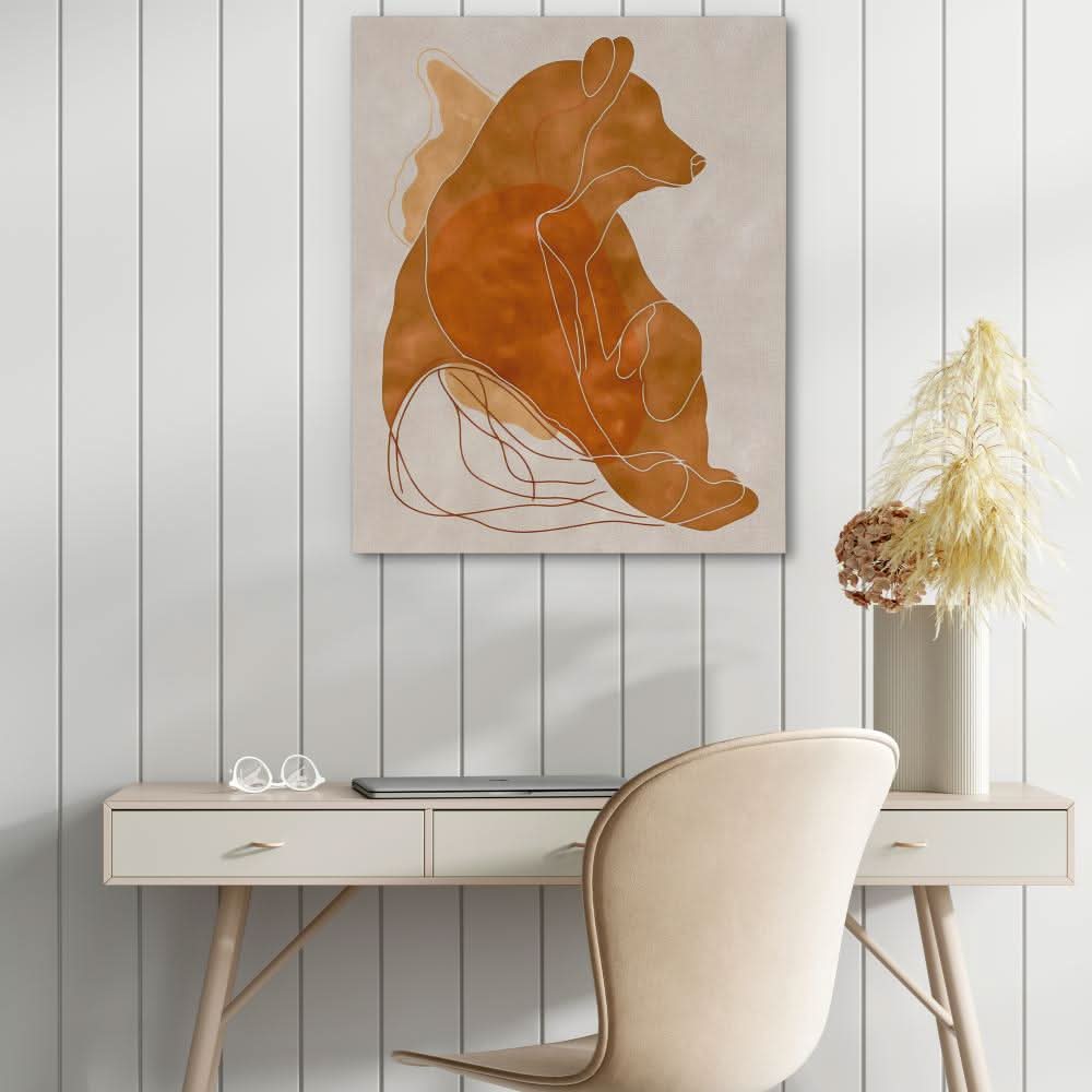 Figurative Bear - Minimalist Beige Canvas Wall Art