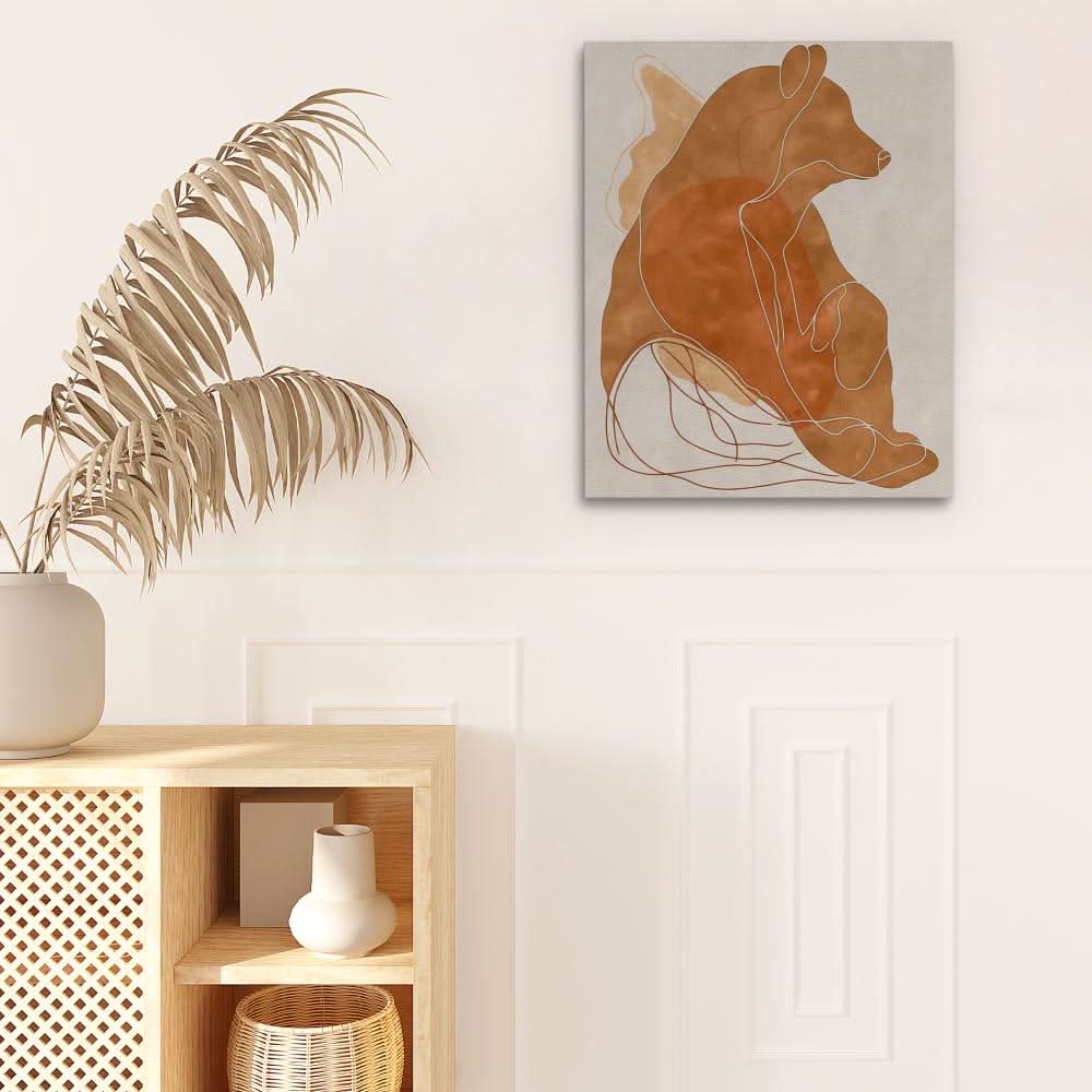 Figurative Bear - Doodle Wall Art in Black Frame