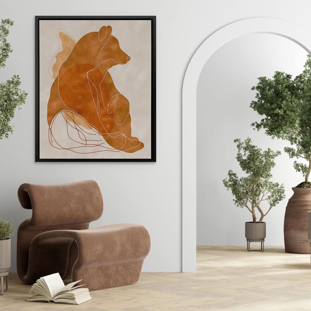 Figurative Bear - Minimalist Wall Art in Black Frame