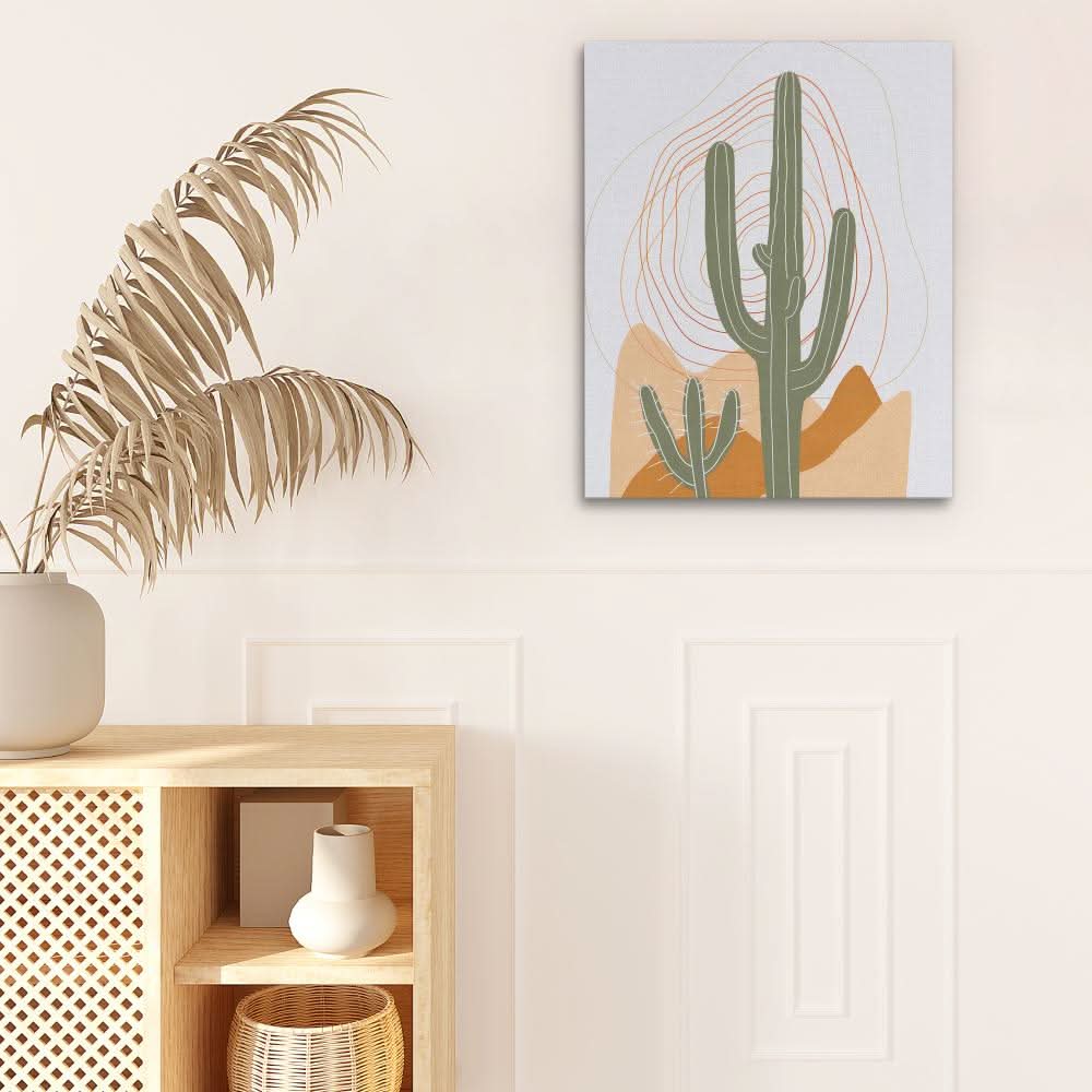 Figurative Cactus - Contemporary Wall Art in Black Frame