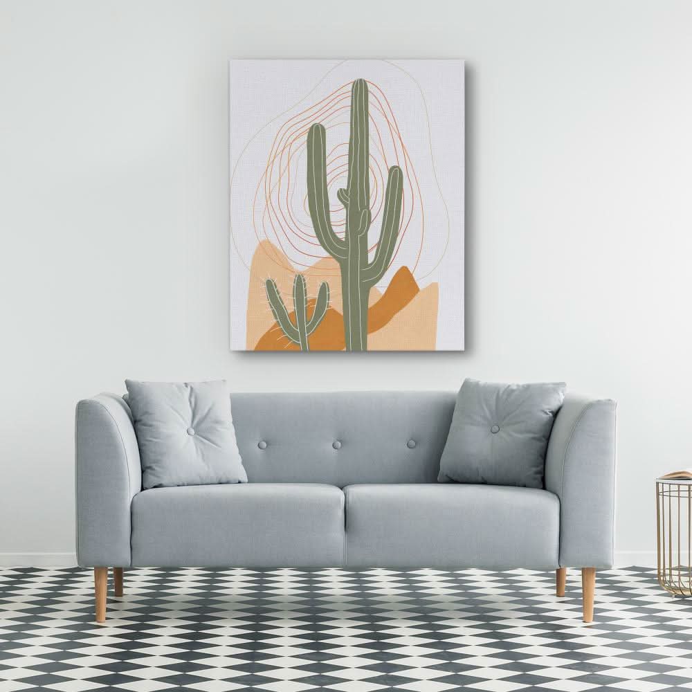 Figurative Cactus - Minimalist Earth Tones Canvas Wall Art