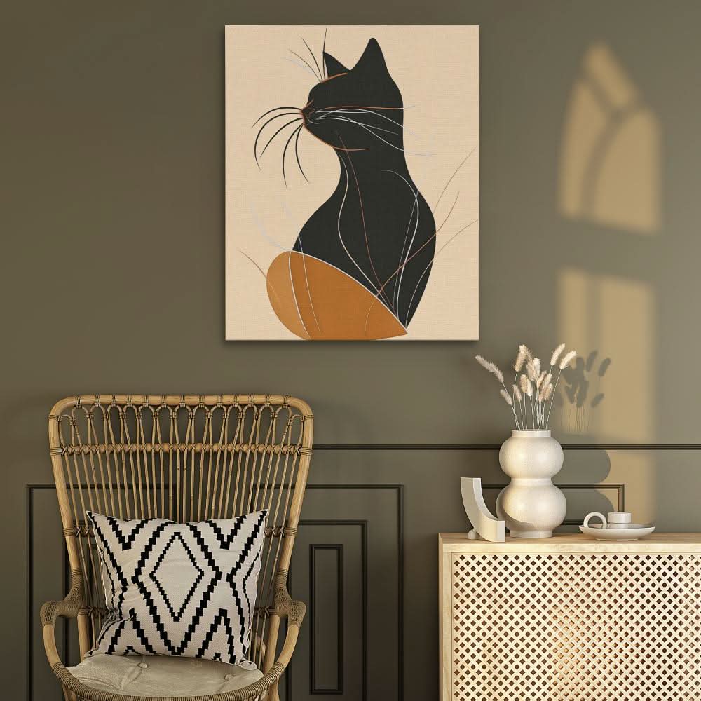Figurative Feline - Abstract Wall Art in Black Frame