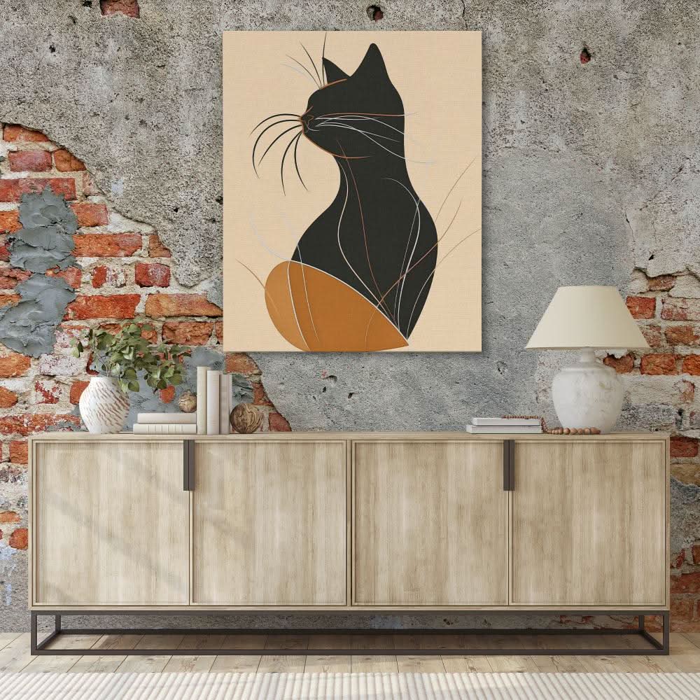 Figurative Feline - Beige Wall Art for Hallway