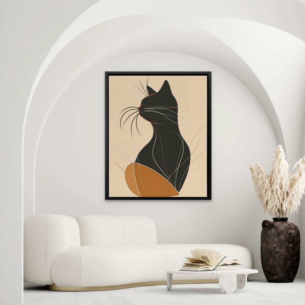 Figurative Feline - Minimalist Black Canvas Wall Art