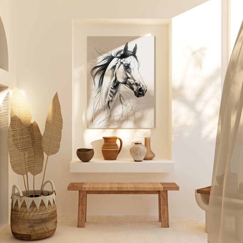 Figurative Horse - Black and White Canvas Print