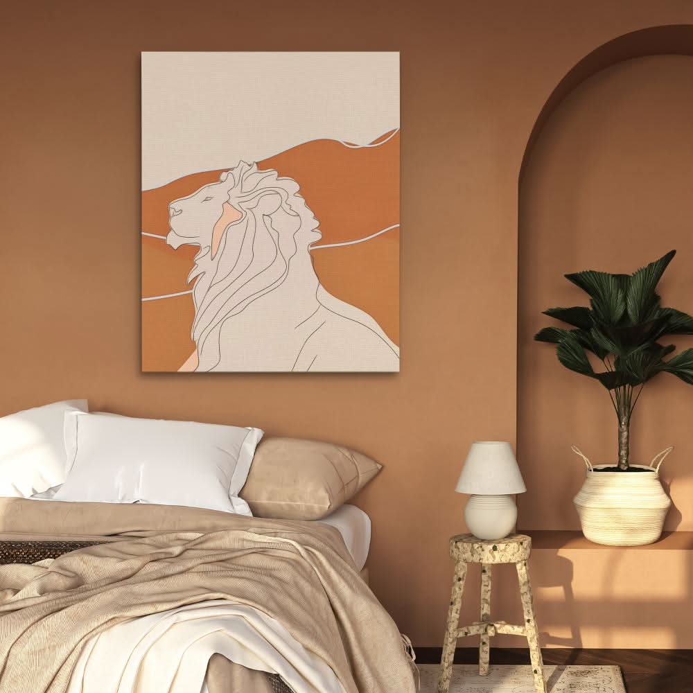 Figurative Lion - Beige Canvas Wall Art