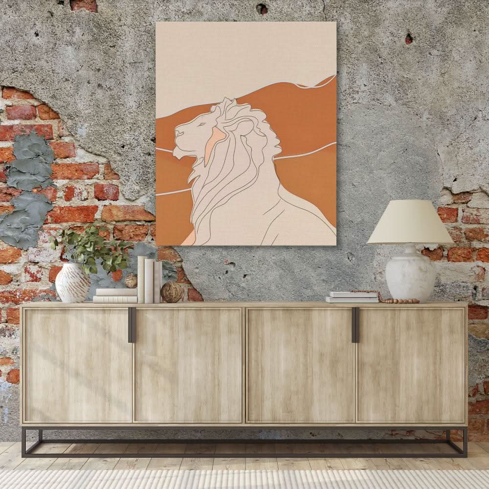 Figurative Lion - Beige Wall Art for Hallway