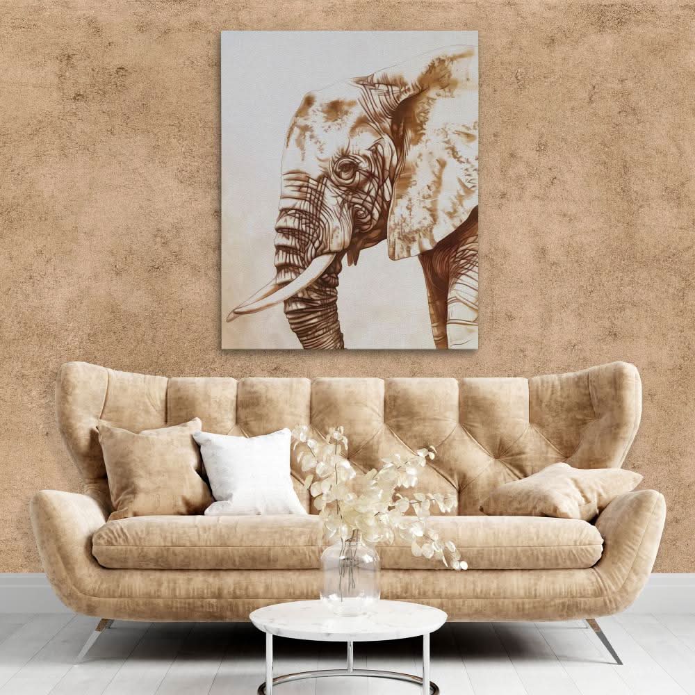 Figure of an Elephant - Beige Wall Art for Home Office