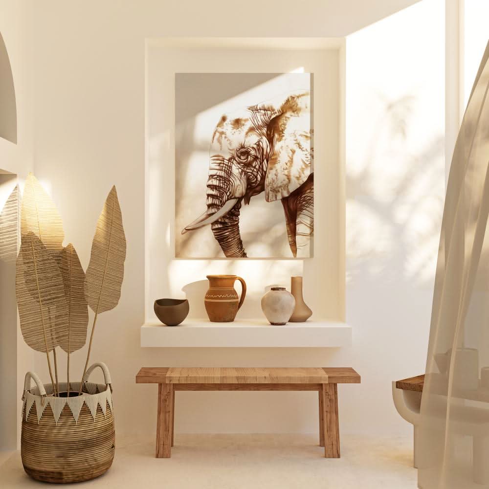 Figure of an Elephant - Modern Wall Art in Black Frame