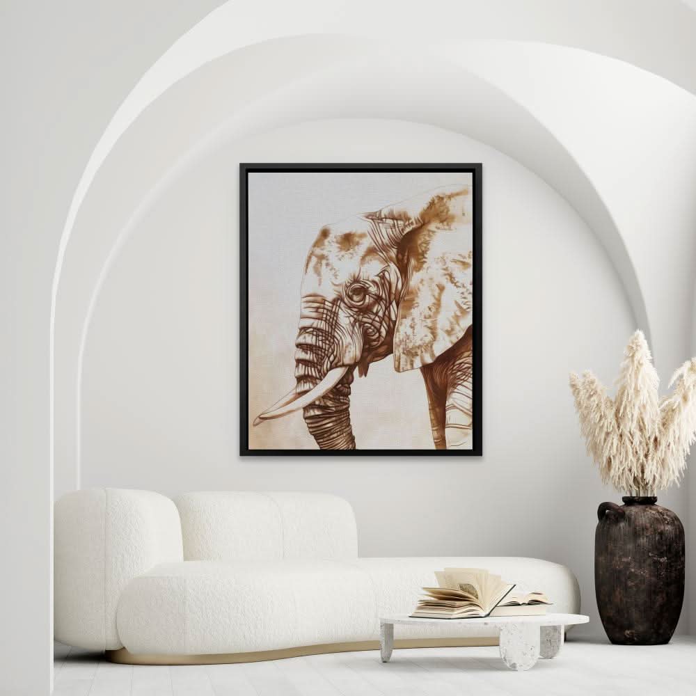 Figure of an Elephant - Modern Beige Canvas Wall Art