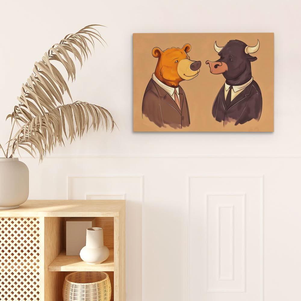 Financial Frenemies - Beige Wall Art for Office
