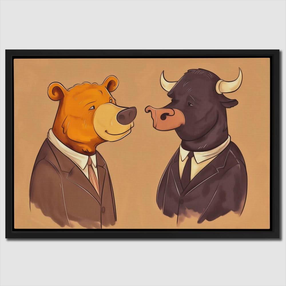 Financial Frenemies - Beige Bull Canvas Print