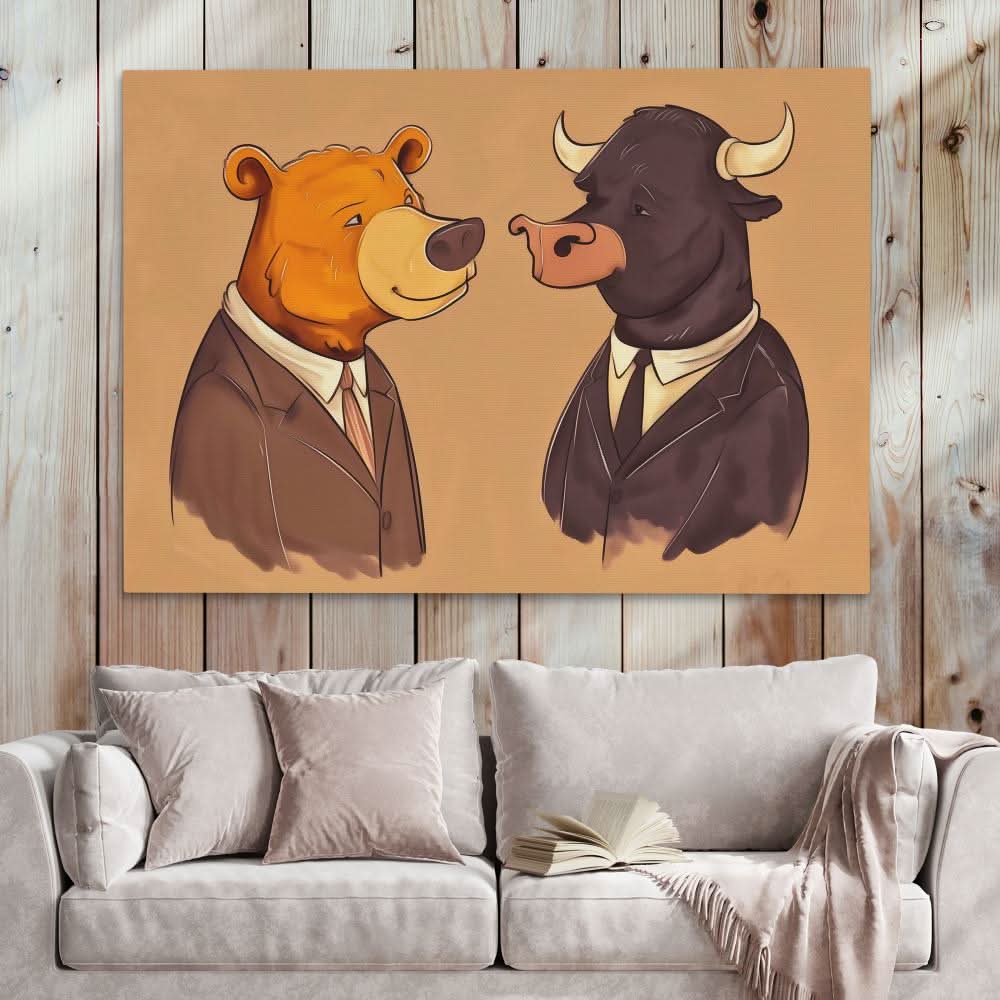 Financial Frenemies - Bull Wall Art in Black Frame