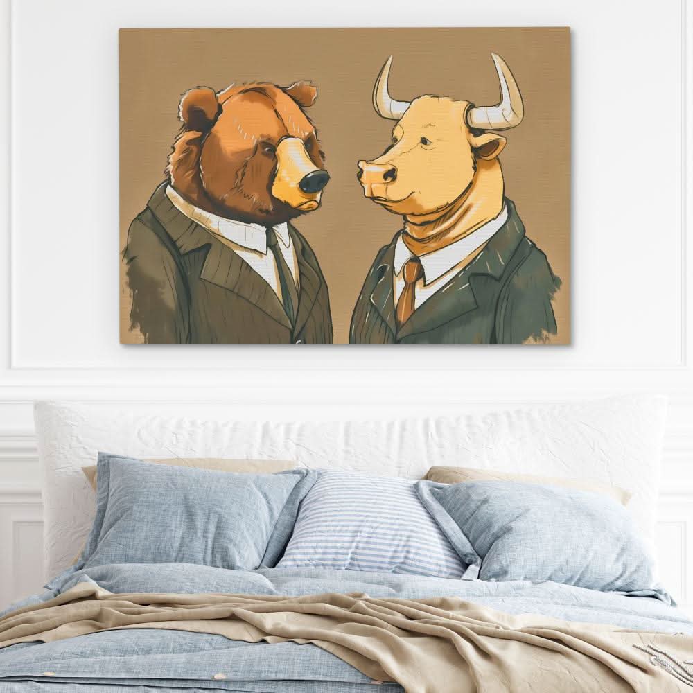 Financial Rivals - Modern Brown Canvas Wall Art