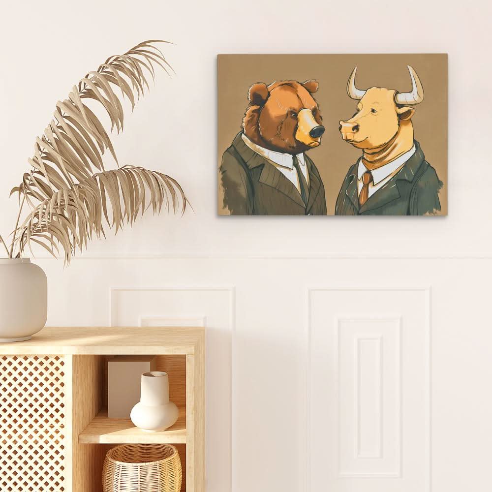 Financial Rivals - Beige Art Prints Canvas Print