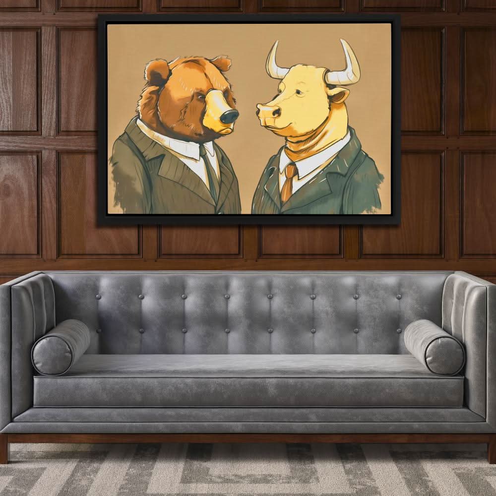 Financial Rivals - Beige Wall Art for Office