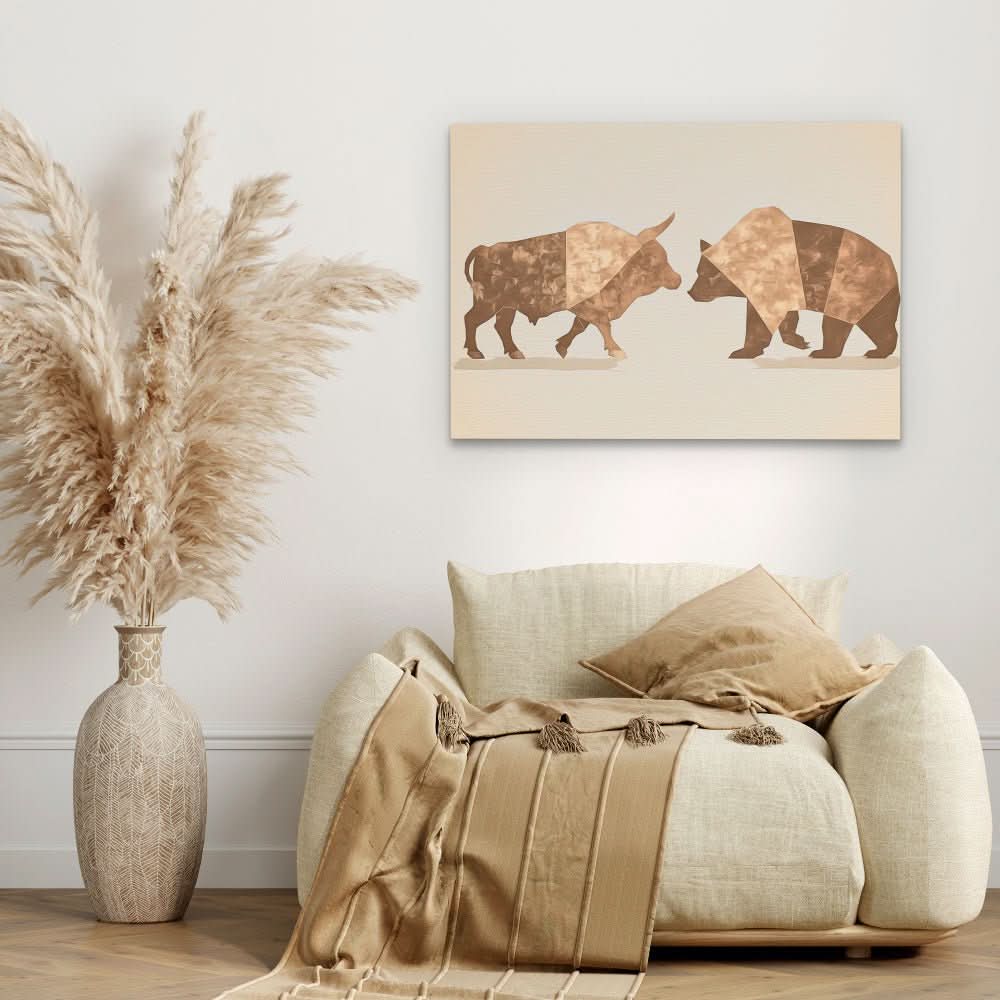 Financial Wrestle - Minimalist Earth Tones Canvas Wall Art