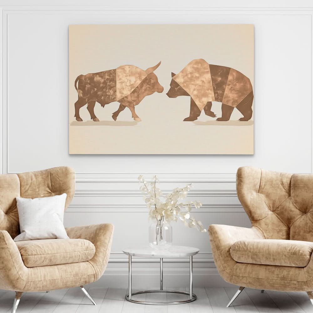 Financial Wrestle - Bull Wall Art in Black Frame