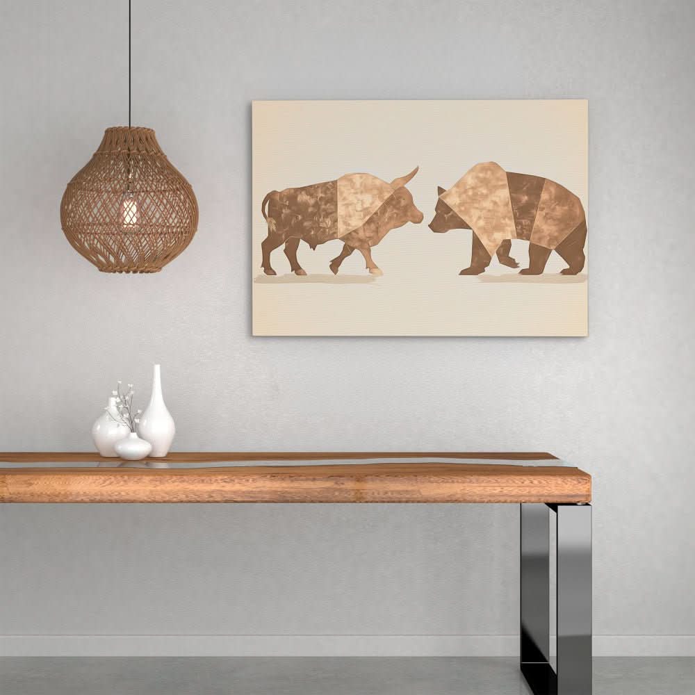 Financial Wrestle - Contemporary Wall Art in Black Frame