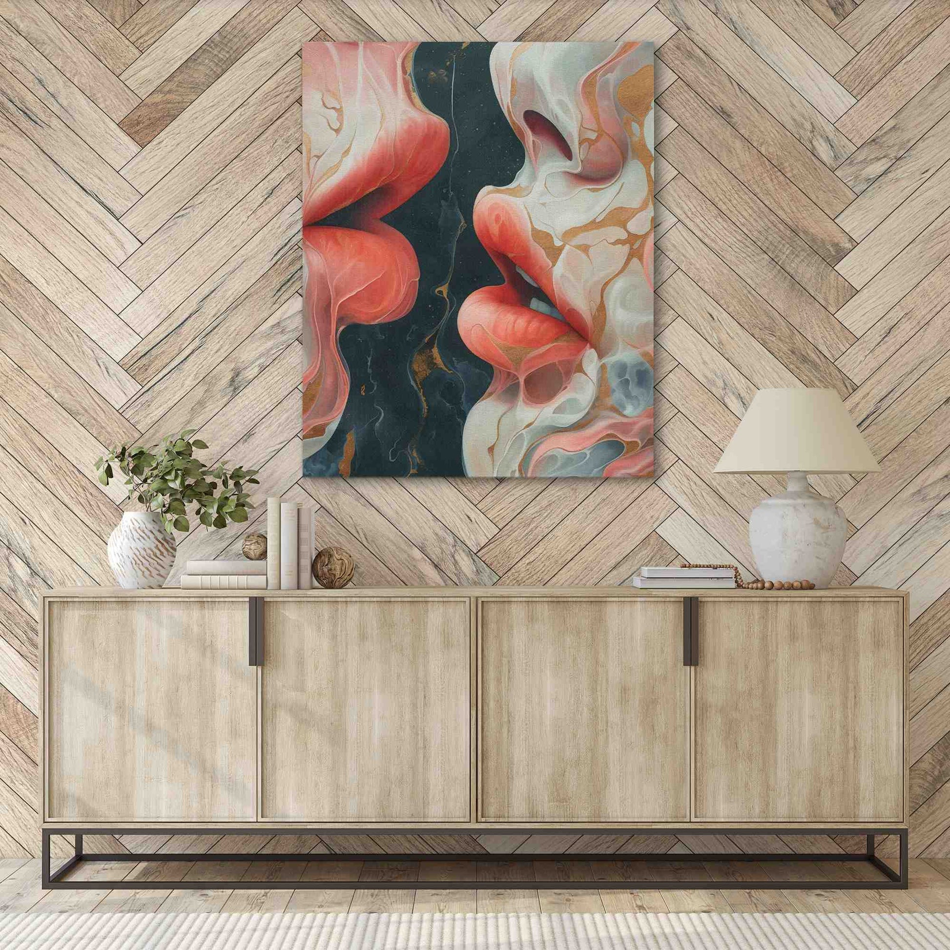First Kiss - Lesbian Wall Art in Black Frame