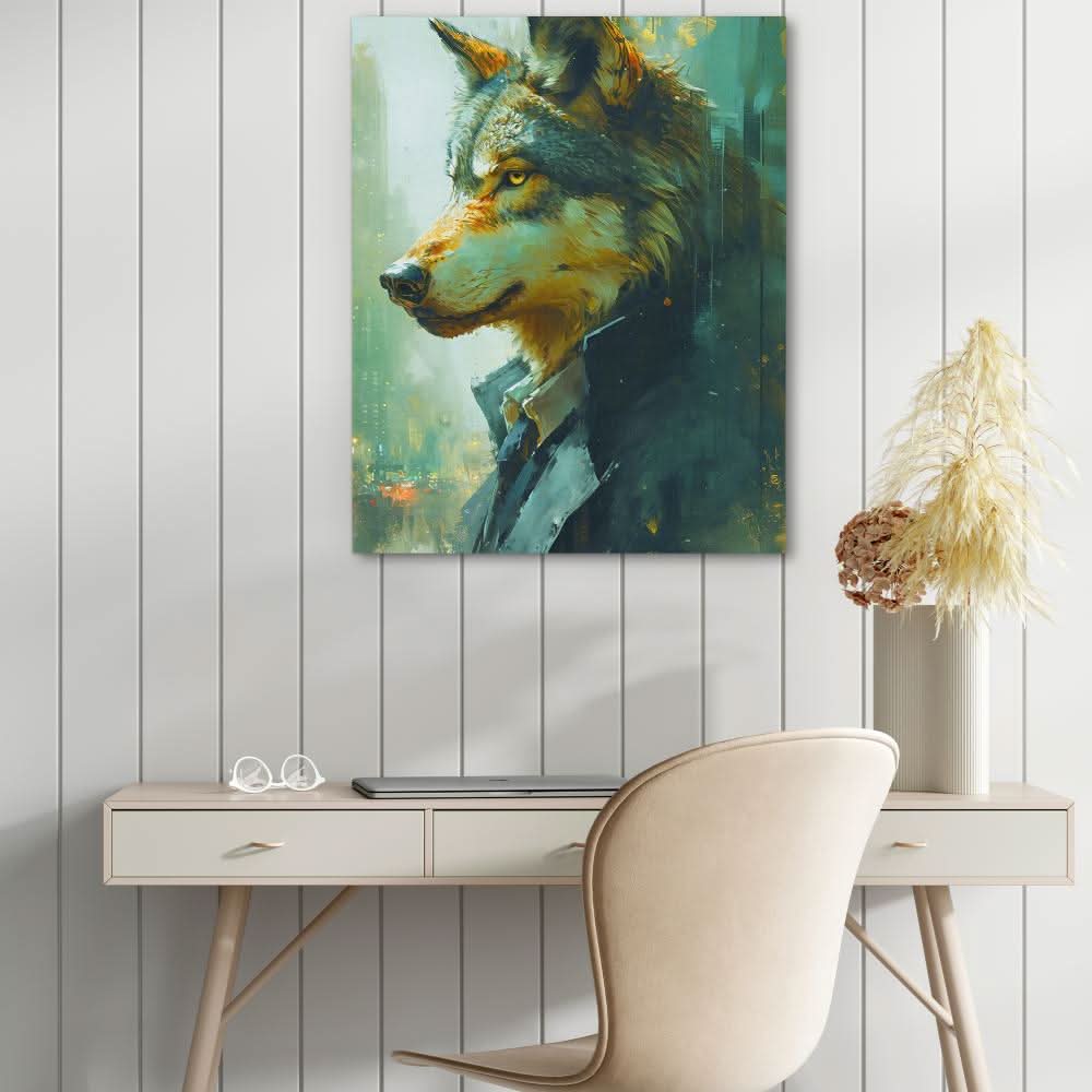 Fiscal Wolf - Green Canvas Wall Art