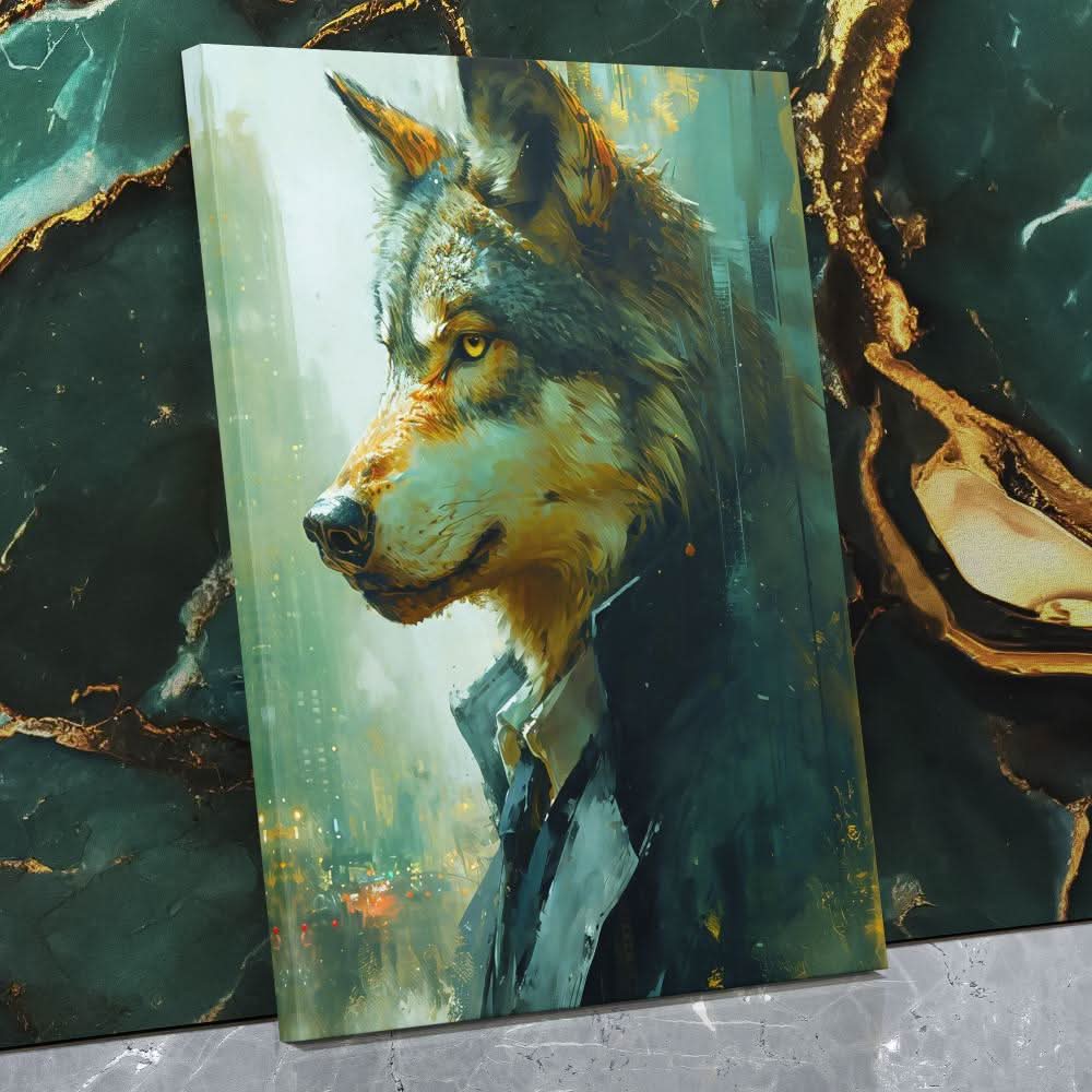 Fiscal Wolf - Vertical Wall Art in Black Frame