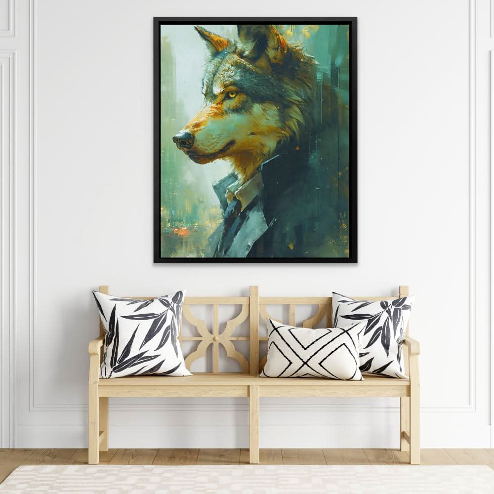 Fiscal Wolf - Green Vertical Canvas Print