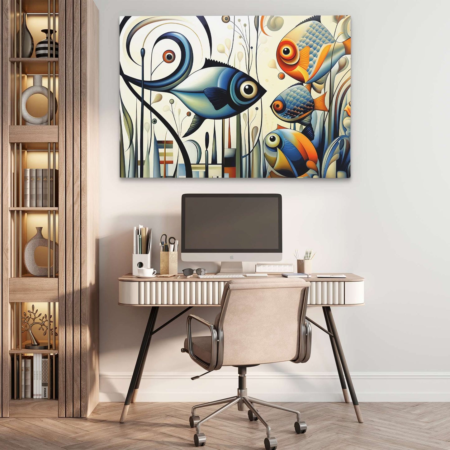 Fish Friends - Horizontal Wall Art in Black Frame