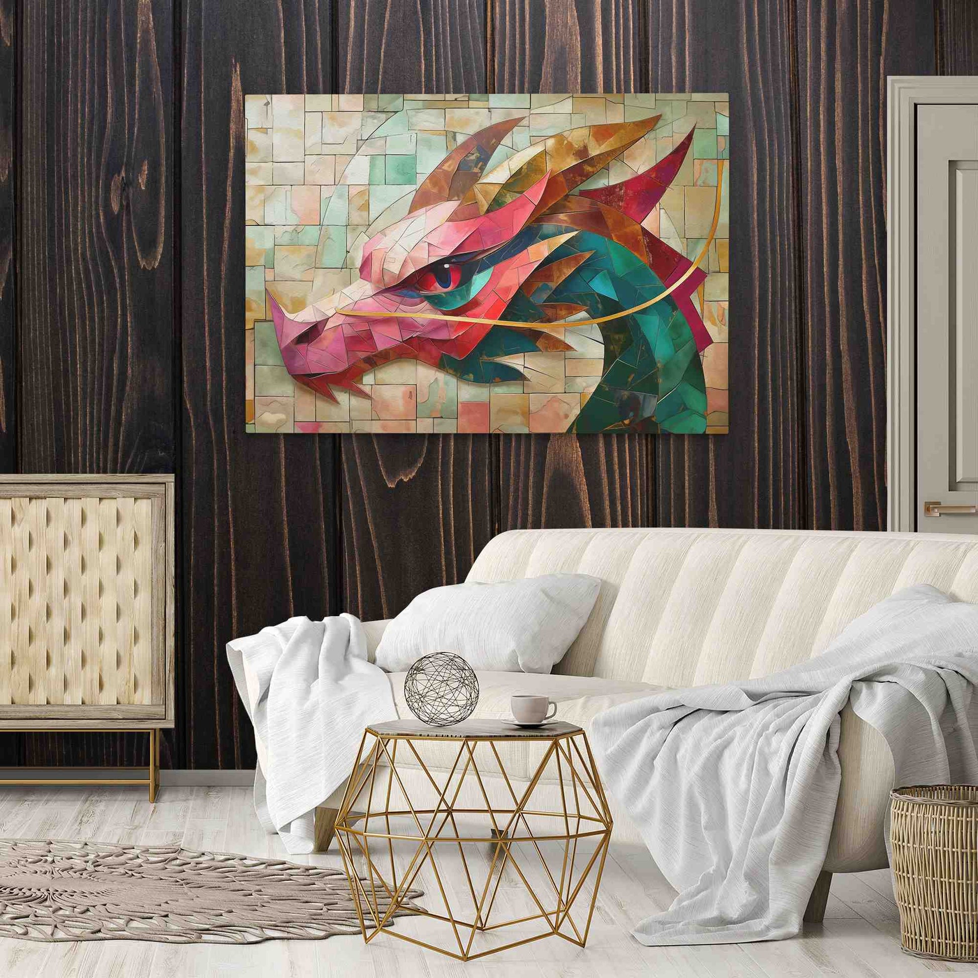Flame's Fable - Dragon Wall Art in Black Frame