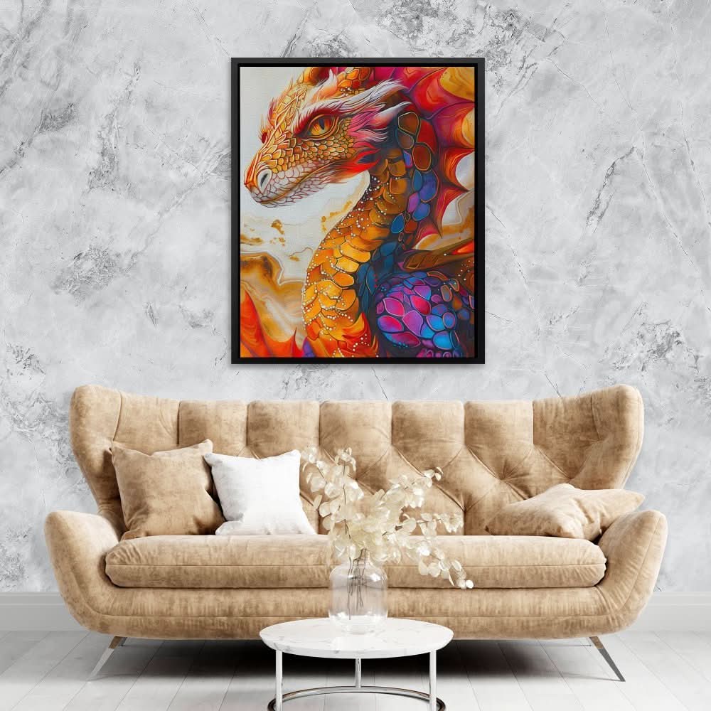 Flaming Dragon - Fantasy Orange Canvas Wall Art
