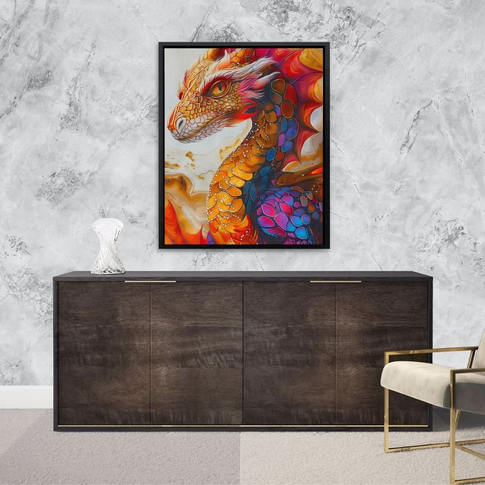Flaming Dragon - Man Cave Wall Art in Black Frame