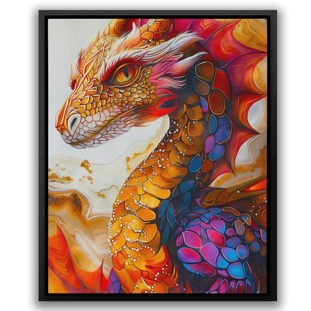 Flaming Dragon - Fantasy Wall Art in Black Frame