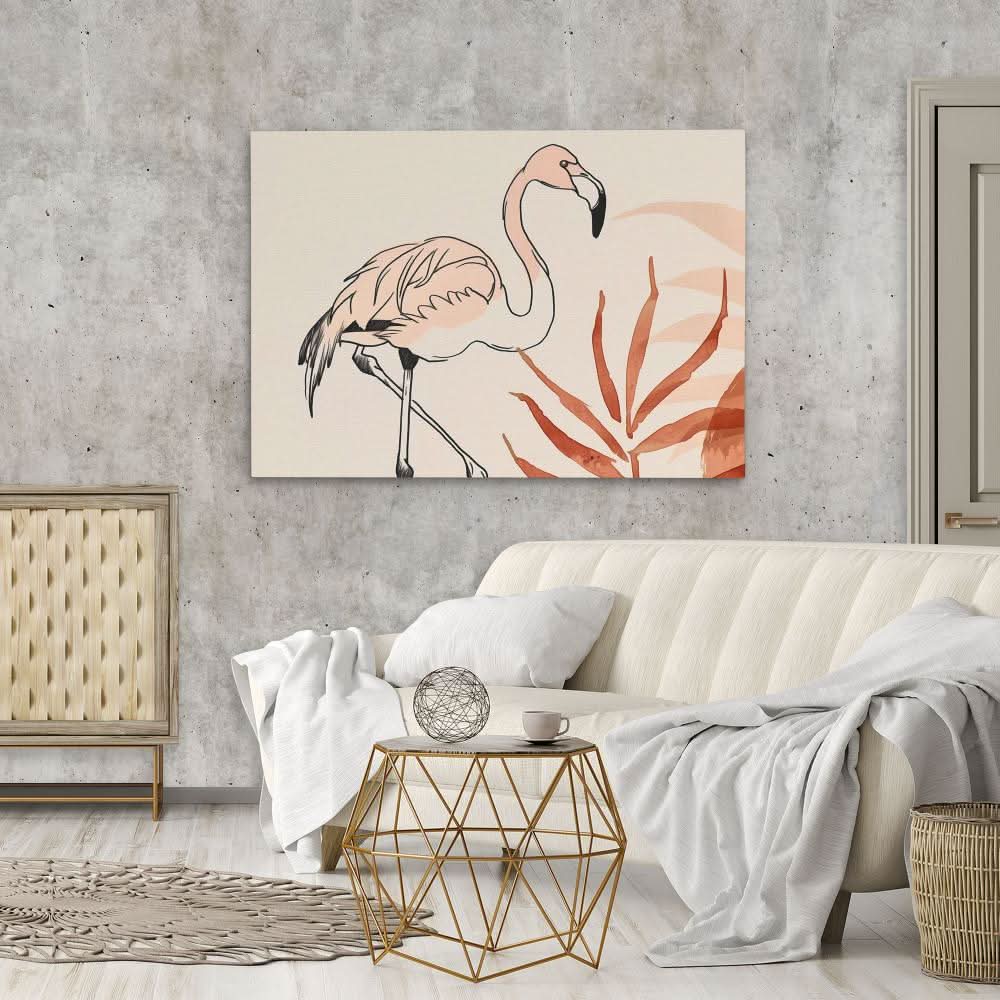 Flamingo Doodle - Neutral Bird Canvas Print