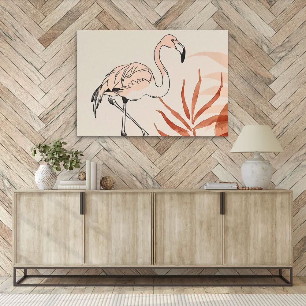 Flamingo Doodle - Minimalist Pink Canvas Wall Art