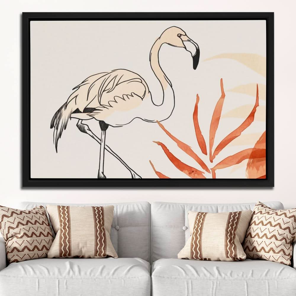 Flamingo Doodle - Neutral Wall Art for Bedroom