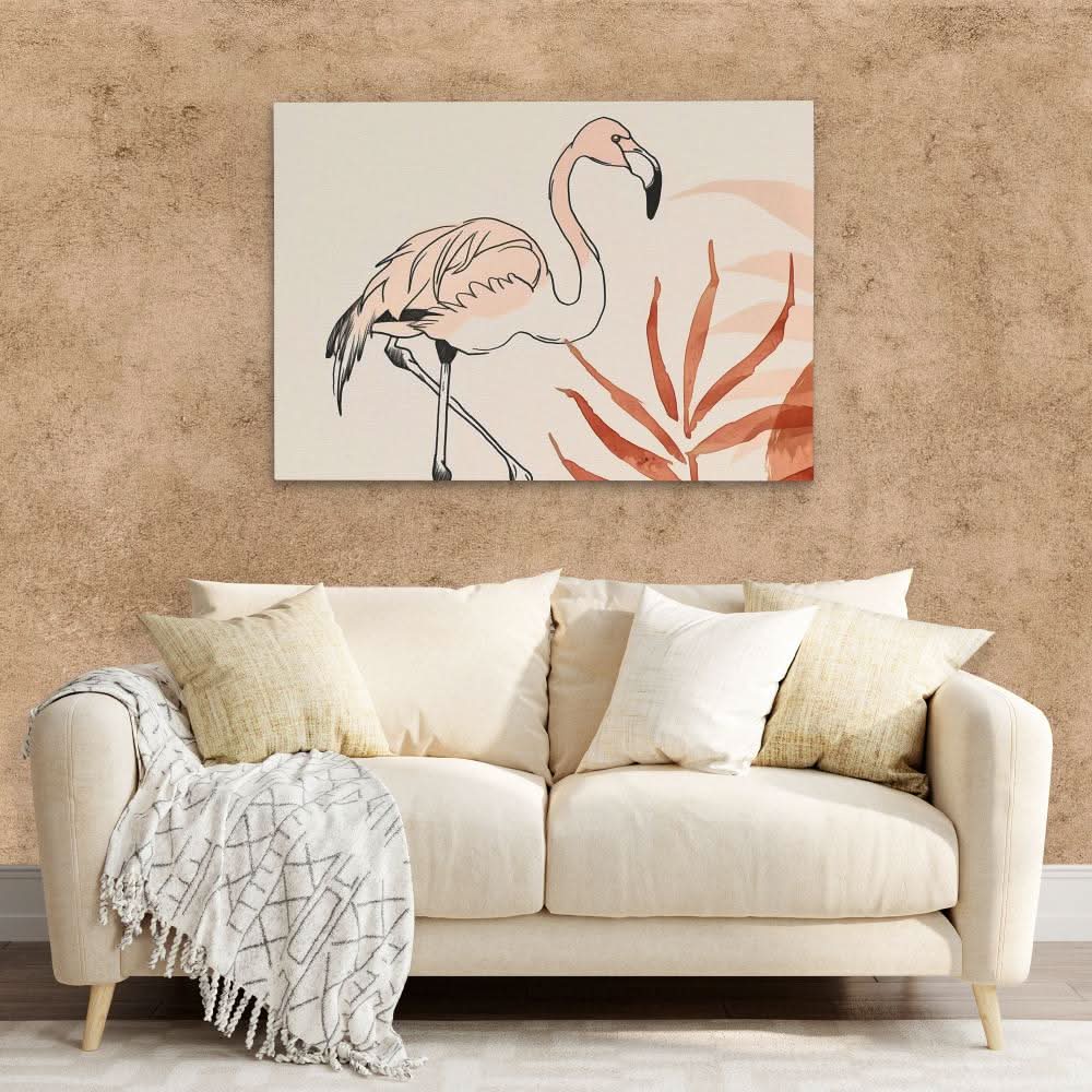 Flamingo Doodle - Bird Wall Art in Black Frame