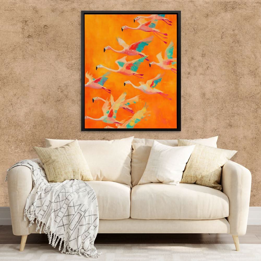 Flamingo Flock - Flamingo Wall Art in Black Frame