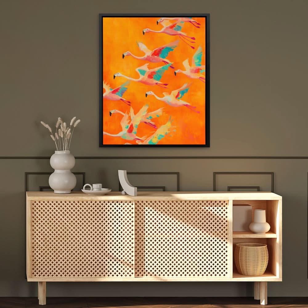 Flamingo Flock - Orange Canvas Wall Art