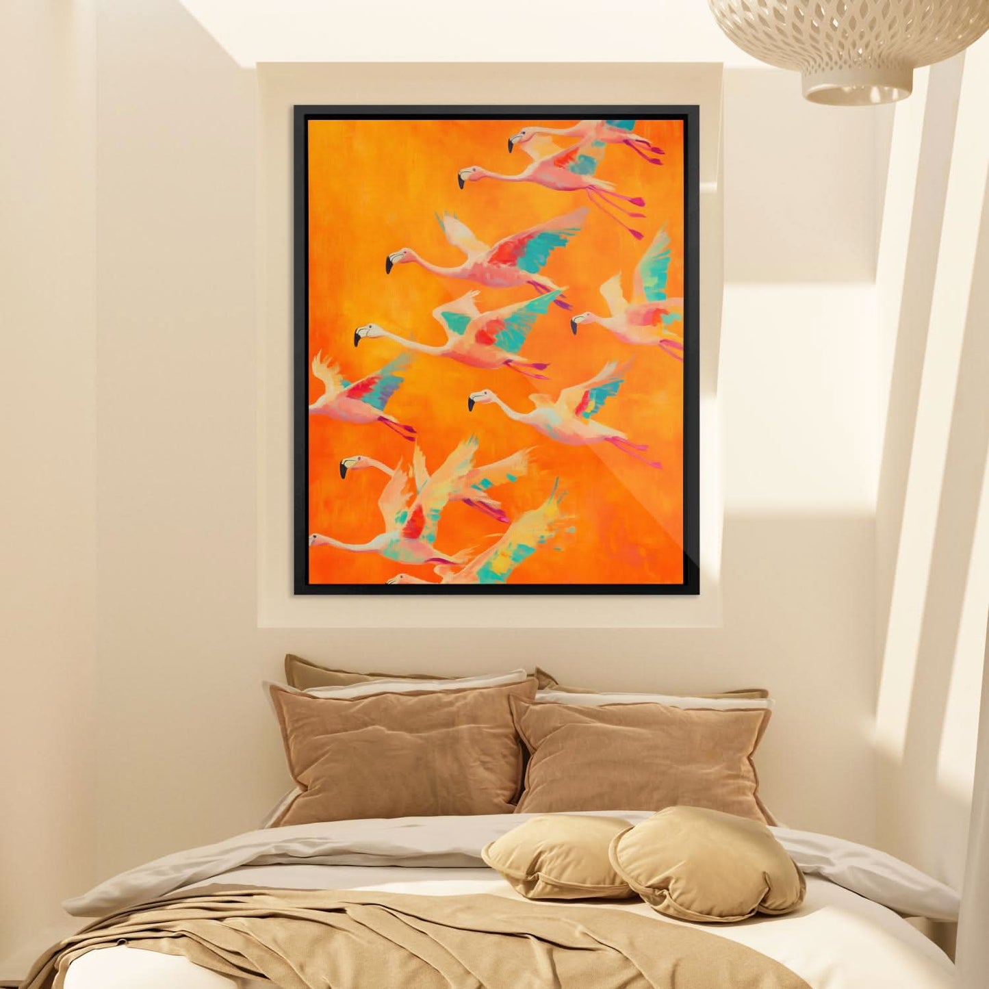Flamingo Flock - Wall Art in Black Frame