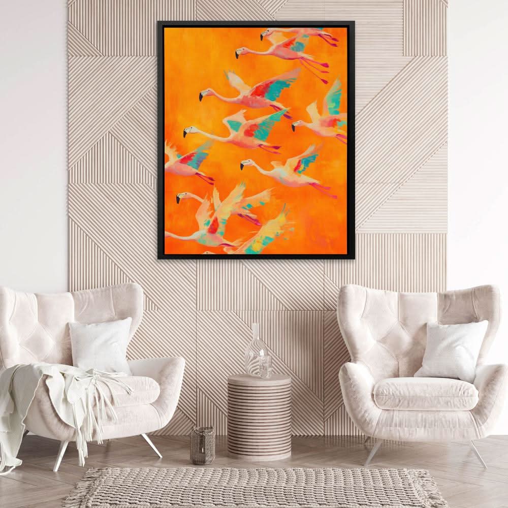 Flamingo Flock - Orange Flamingo Canvas Print