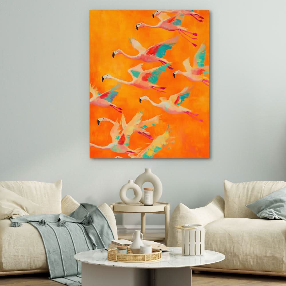 Flamingo Flock - Orange Wall Art for Bedroom